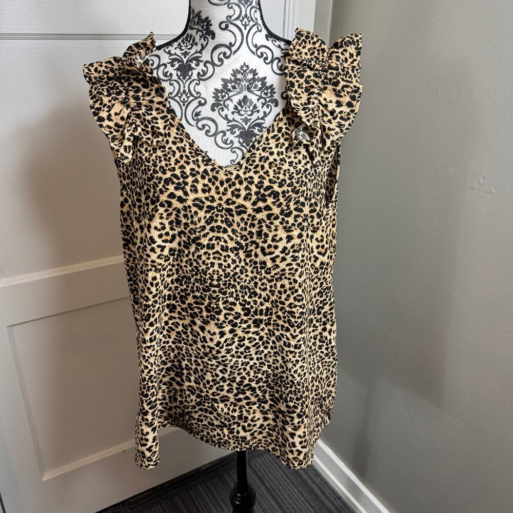 Entro Cheetah Print Ruffle Sleeve V-Neck Blouse Top Women’s Large Animal Print - Picture 3 of 10